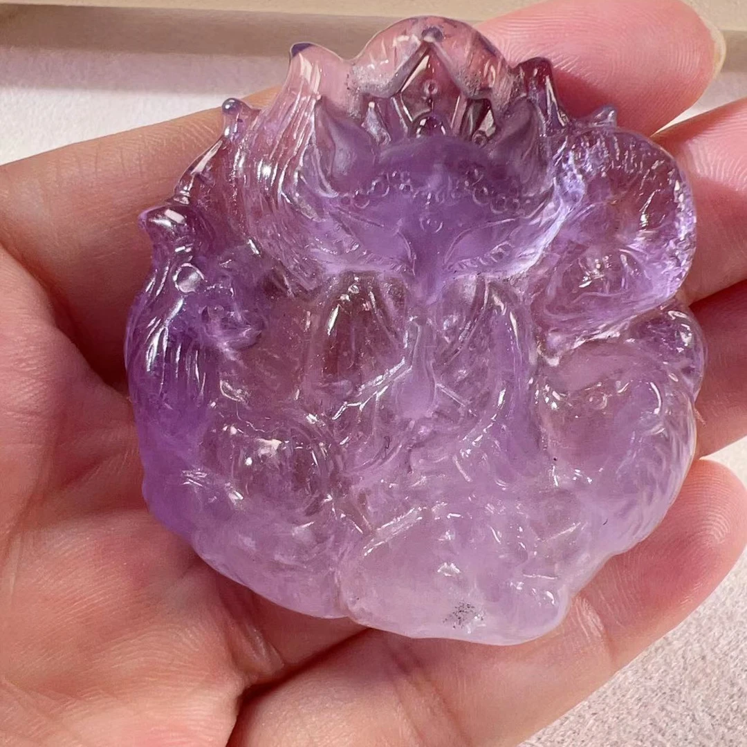 紫水晶五仙吊坠天然水晶手工雕刻50×48mm