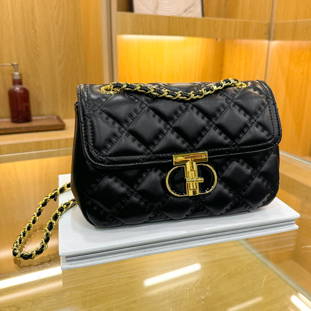 网红新款女士包包2024小香风菱格链条斜跨单肩包时尚百搭通勤女包