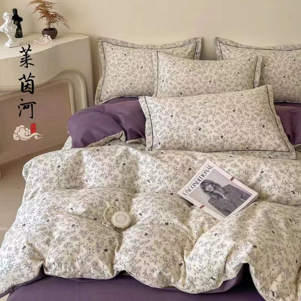 新疆1变态厚暖冬复古碎花纯磨毛斜纹棉床上用品三四件套轻奢被套
