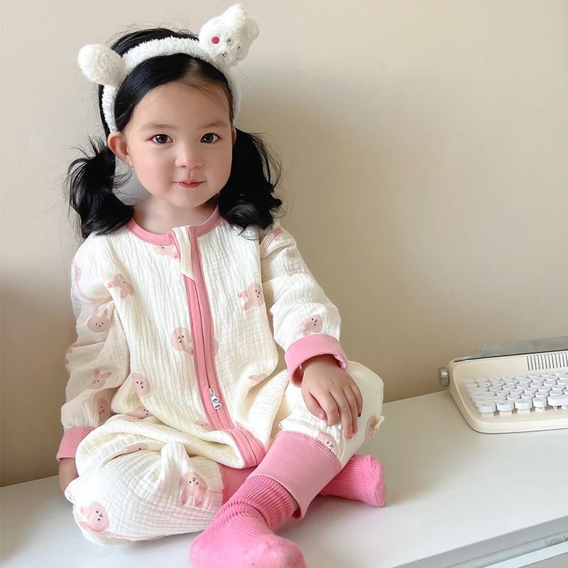 睡袋春秋纱布儿童分腿睡衣女童可爱宝宝空调防踢被神器四季通用