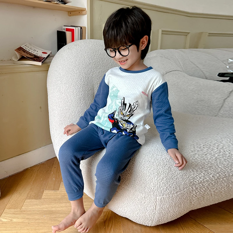 儿童睡衣2023新款男童秋衣秋裤男孩纯棉赛罗奥特曼全棉宝宝家居服