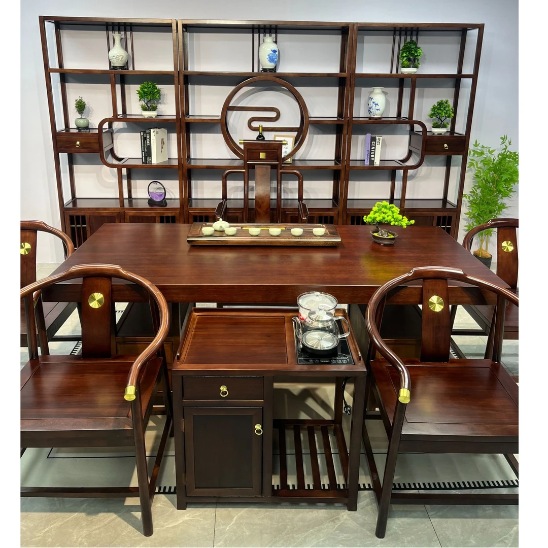 《专拍链接》新中式乌金木办公实木大板茶桌茶台一整套家用办公茶桌
