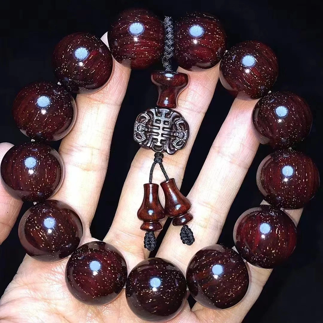 正宗印度小叶紫檀手串小满天金星檀香味2.0男士包浆手串念珠紫檀