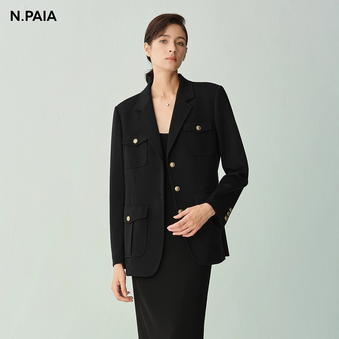 恩派雅2024秋新款收腰单排扣平驳领西装外套女XNJAW1102B