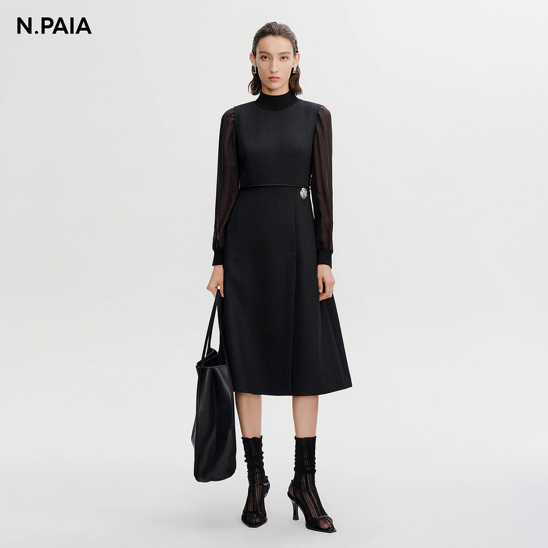 恩派雅春新款修身无袖版型气质优雅高级感长款连衣裙XNJPW4101A