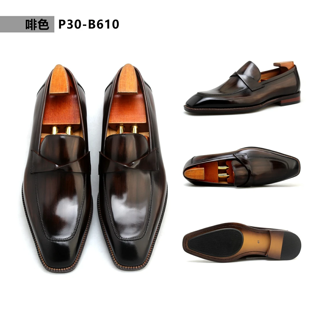 Chagall男士休闲乐福鞋高端手工复古英伦风真皮透气商务通勤擦色