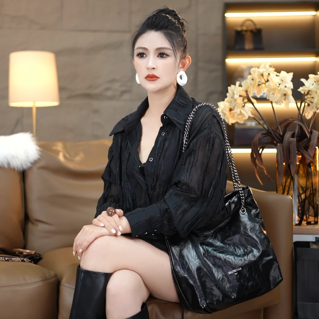 FEYJOY新夏季休闲时尚真皮大容量链条单肩斜挎垃圾袋