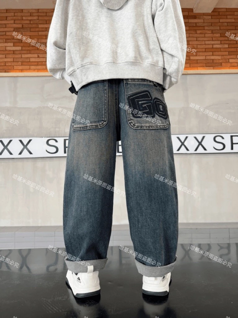 男童牛仔裤秋装2024新款儿童春秋款宽松老爹裤男孩秋季帅气长裤子