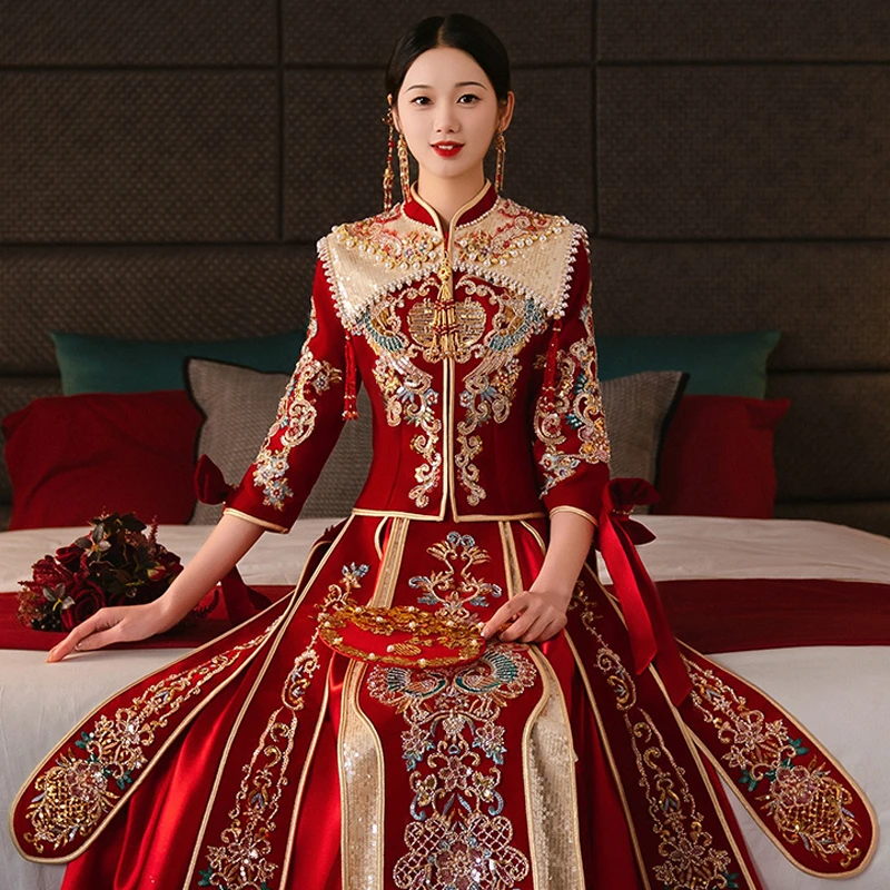 秀禾服2023新款新娘中式结婚敬酒服大码龙凤褂嫁衣夏季显瘦女重工