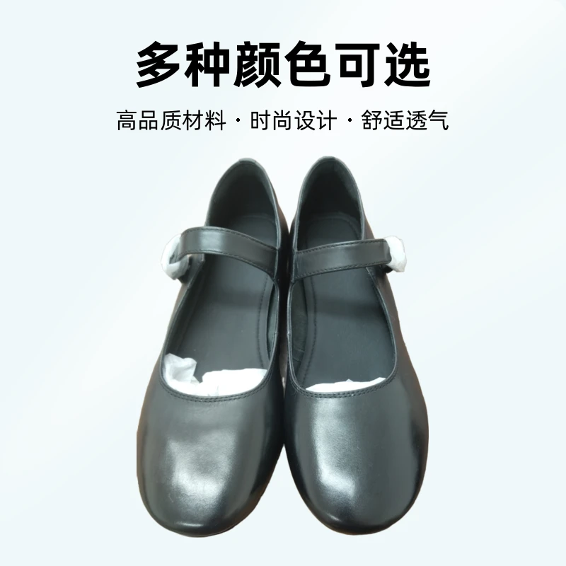 百搭高品质透气黑色粗跟浅口圆头跟鞋