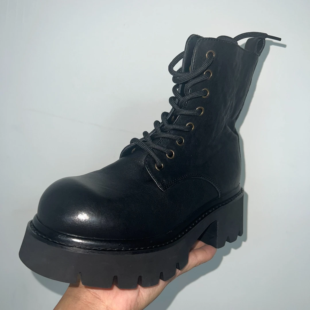 真皮复古水洗马皮增高马丁靴女英伦风系带短靴