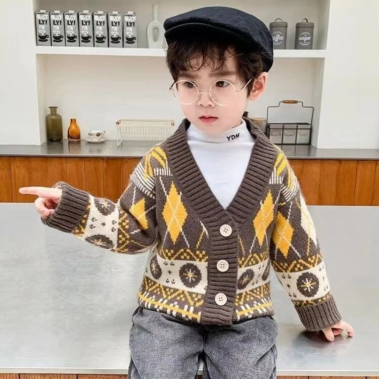 春秋新款儿童开衫毛衣男童韩版时尚洋气休闲6012