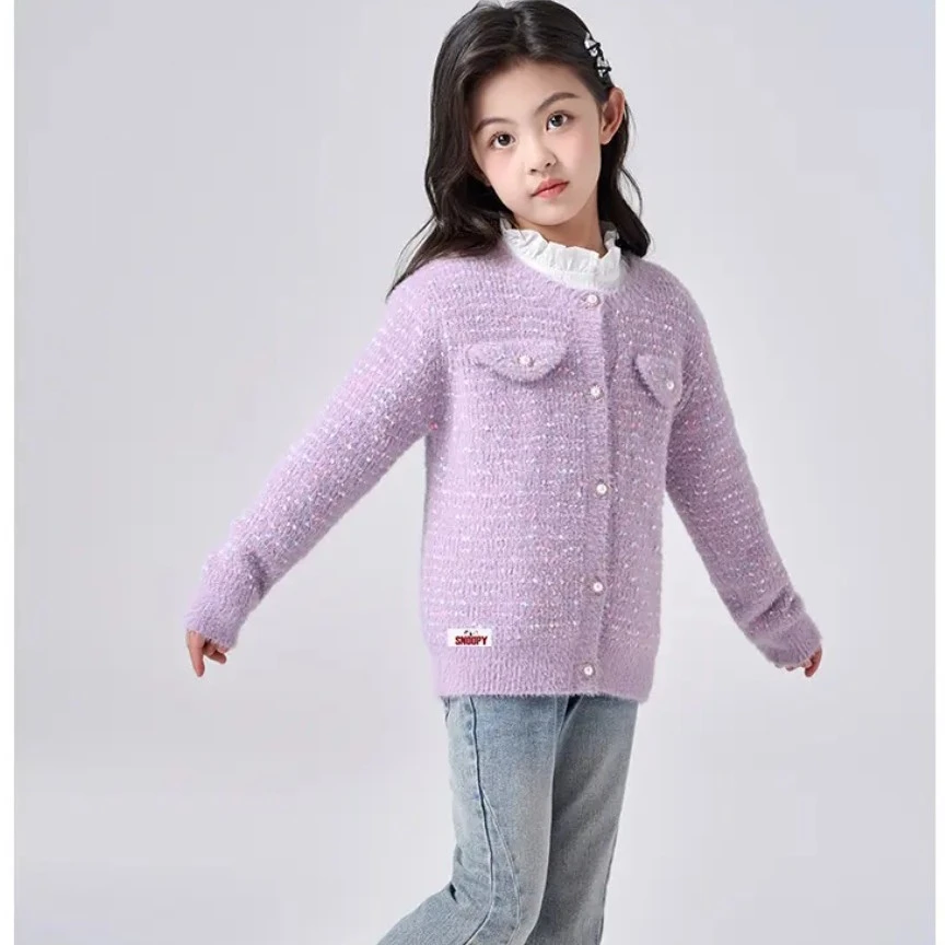 女童开衫毛衣秋季新款小香风儿童白色洋气针织衫中童潮流前线M321