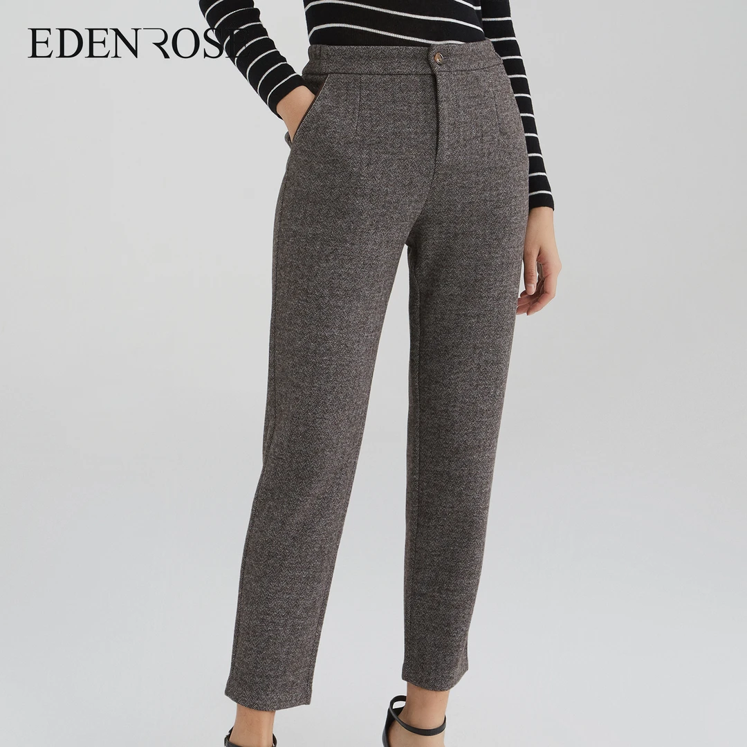 EDENROSE商场同款绵羊毛女裤EEYDO3558灰色时尚百搭