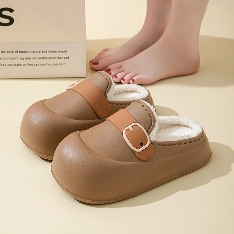 赢朵防水棉拖鞋女士秋冬季2024新款居家厚底保暖防滑毛绒拖鞋外穿
