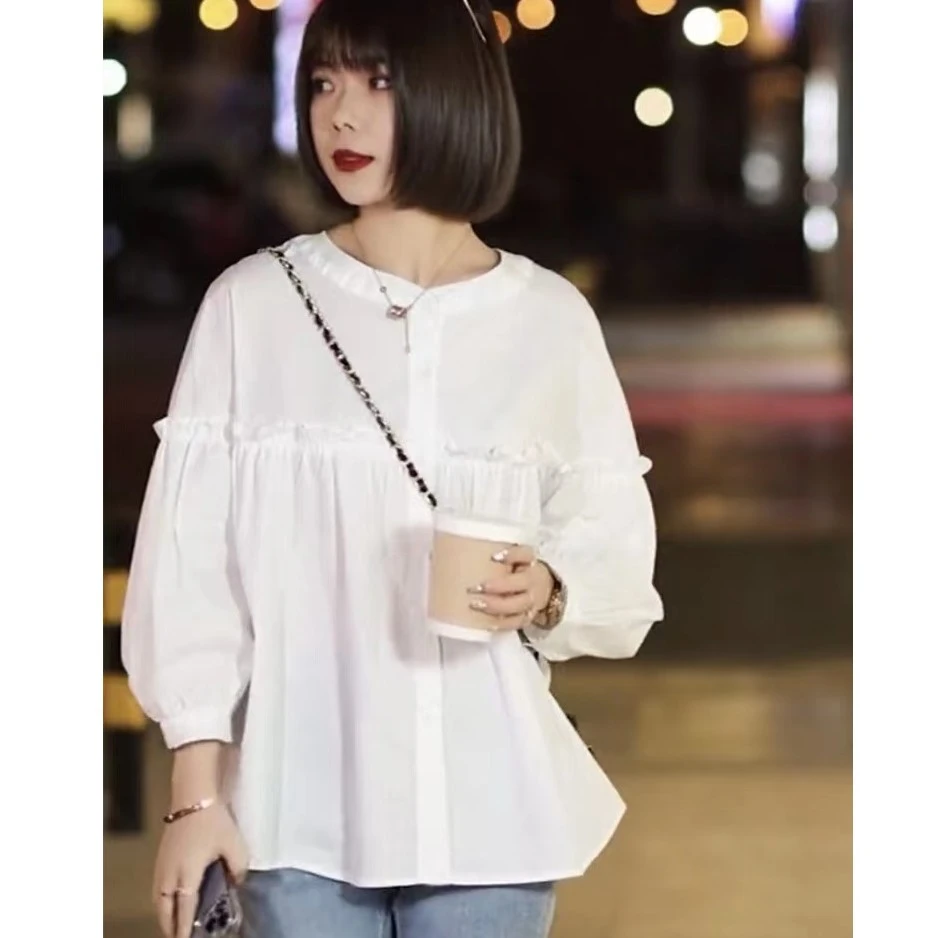 宽松衬衫女2025早春新款设计感漂亮别致长袖衬衣泡泡袖上衣衬衫女