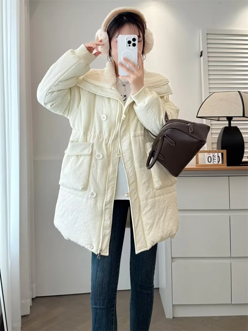 【萨萨Be firm】微胖大码韩版长款休闲宽松时尚遮肉秋冬棉服外套