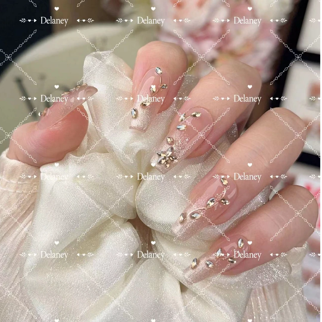 D【月光星河】纯手工美甲金色麦穗碎钻爆闪爆闪可拆卸穿戴甲