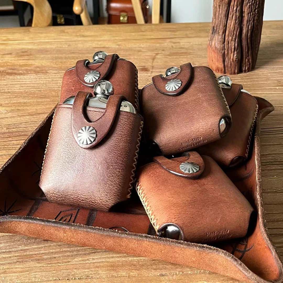 牛二家手工制作头层牛皮小酒壶