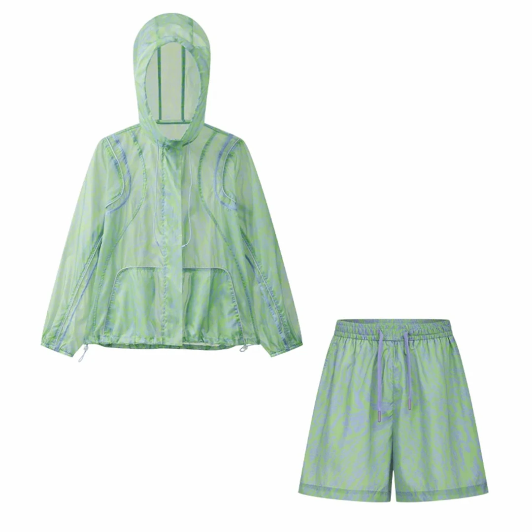 【幽泉】夏季宽松印花时尚休闲百搭女士薄款长袖短裤套装.Y5713