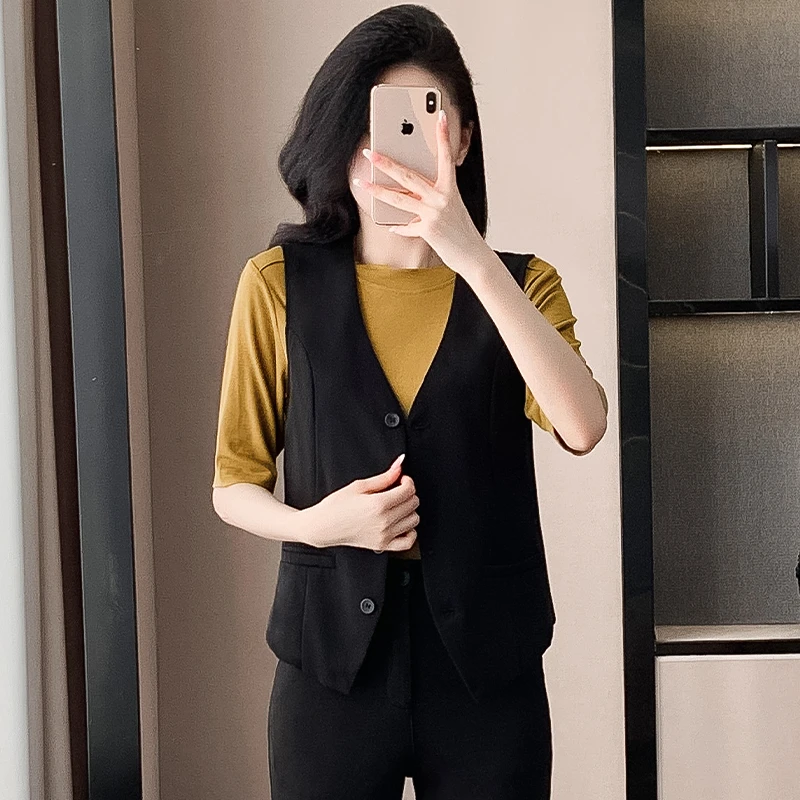 2025春秋新款西装马甲女小背心修身外搭叠穿女款坎肩黑色短款马夹