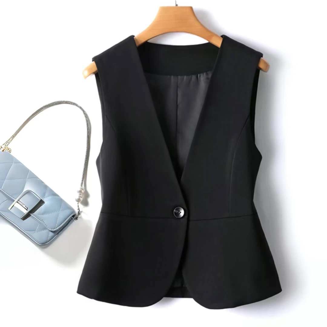 2025秋季新款V领修身马甲女士时尚百搭设计感显瘦无袖马夹坎肩