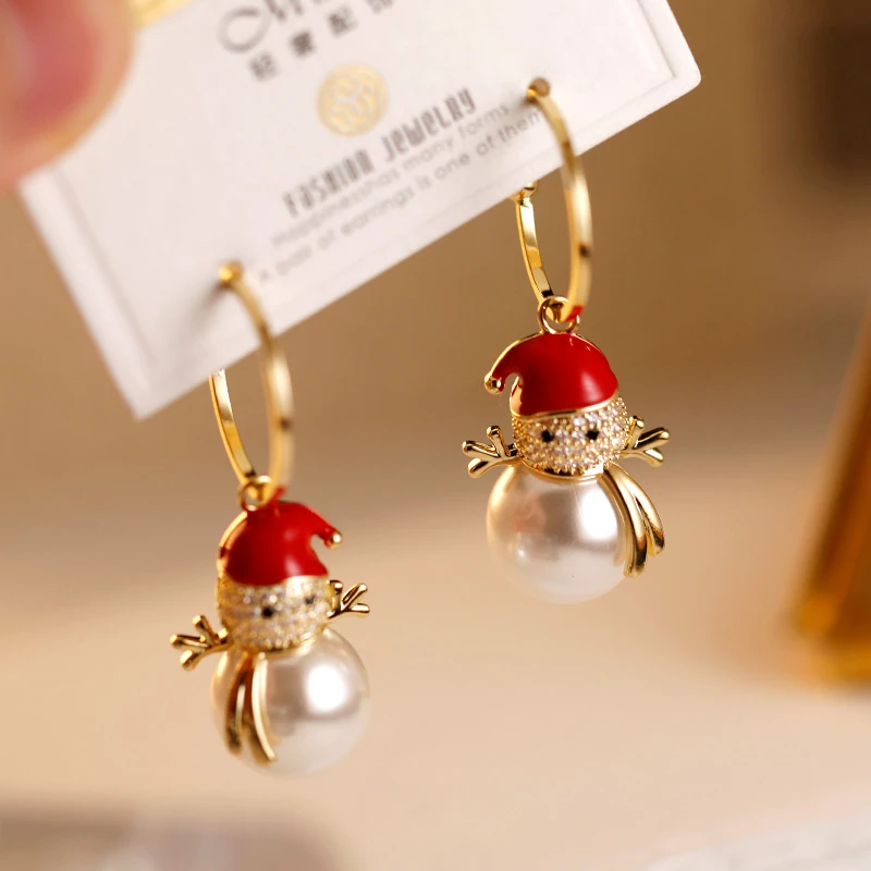 Lonel/洛奈 铜合金合成锆石耳饰 小雪人925银针耳环圣诞DHSC03462