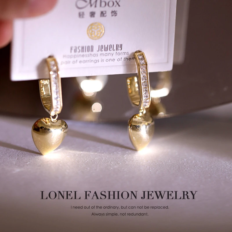 Lonel/洛奈 铜合金合成锆石耳饰  心系你925银针耳钉法式小众耳环
