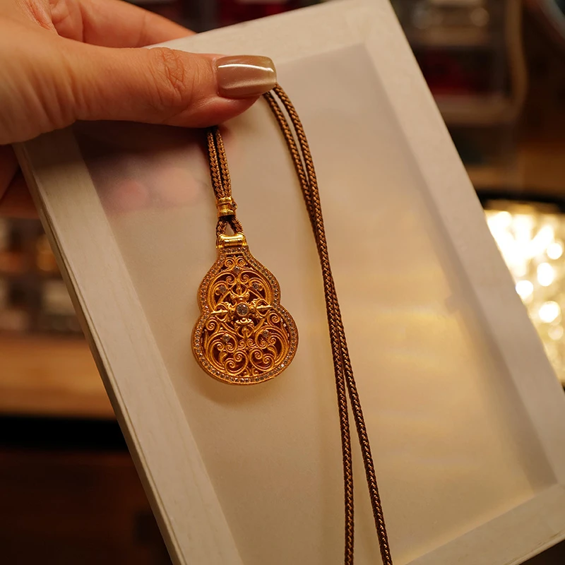 坠链均925银合成锆石 金福禄禧财神项链女款上档次纯银长款毛衣链