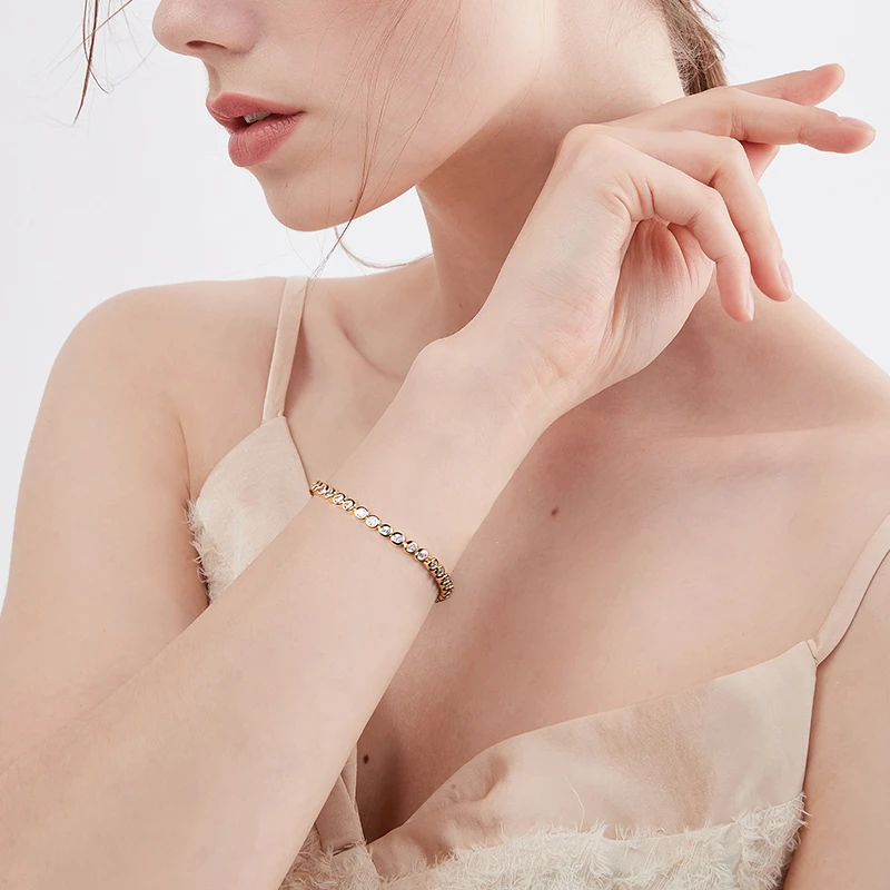 Lonel/洛奈 铜合金合成锆石手链 金色手链简约轻奢手饰12041502B