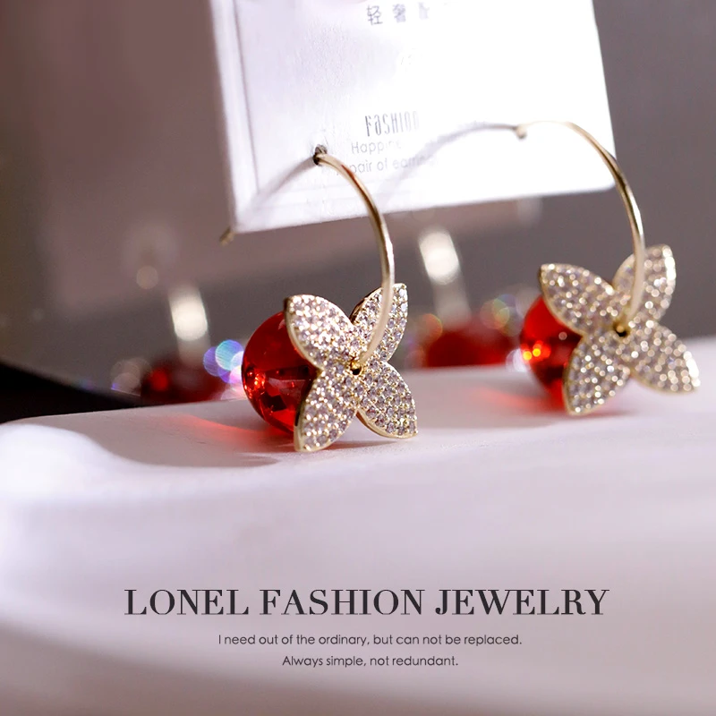 Lonel/洛奈 铜合金无非金属耳饰 小野莓红色百搭耳环个性精致耳钉