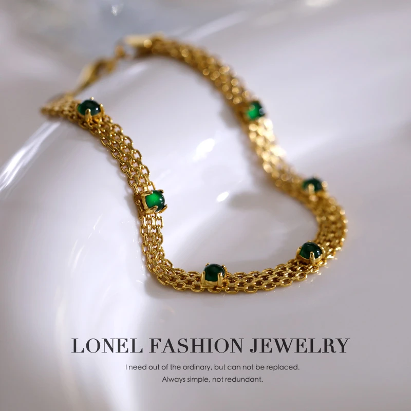 Lonel/洛奈可可西里翡翠复古女士手链精致轻奢绿色手饰多样性发货