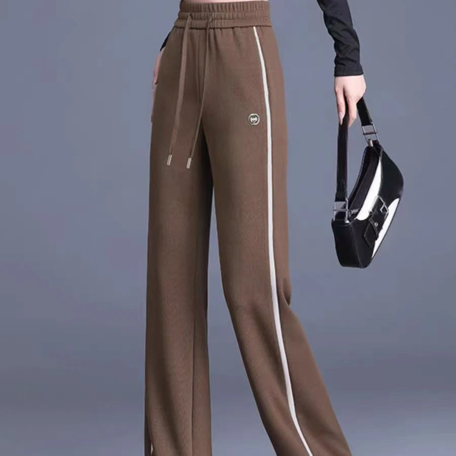 24秋冬季加厚爆款宽松空气层时尚洋气百搭拼色高腰显瘦休闲长裤