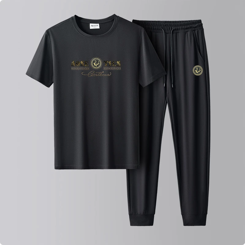 运动套装男2024年夏季新款潮牌冰丝T恤搭配青少年韩版潮流两件套