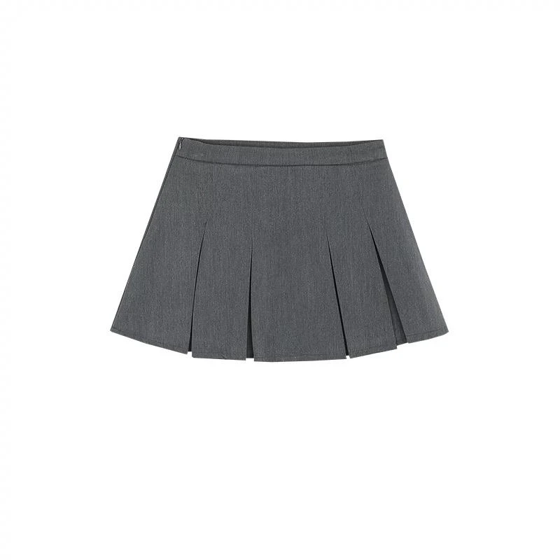 BM西装百褶半身短裙a字显瘦短裙高腰美式复古设计感韩版灰色小众