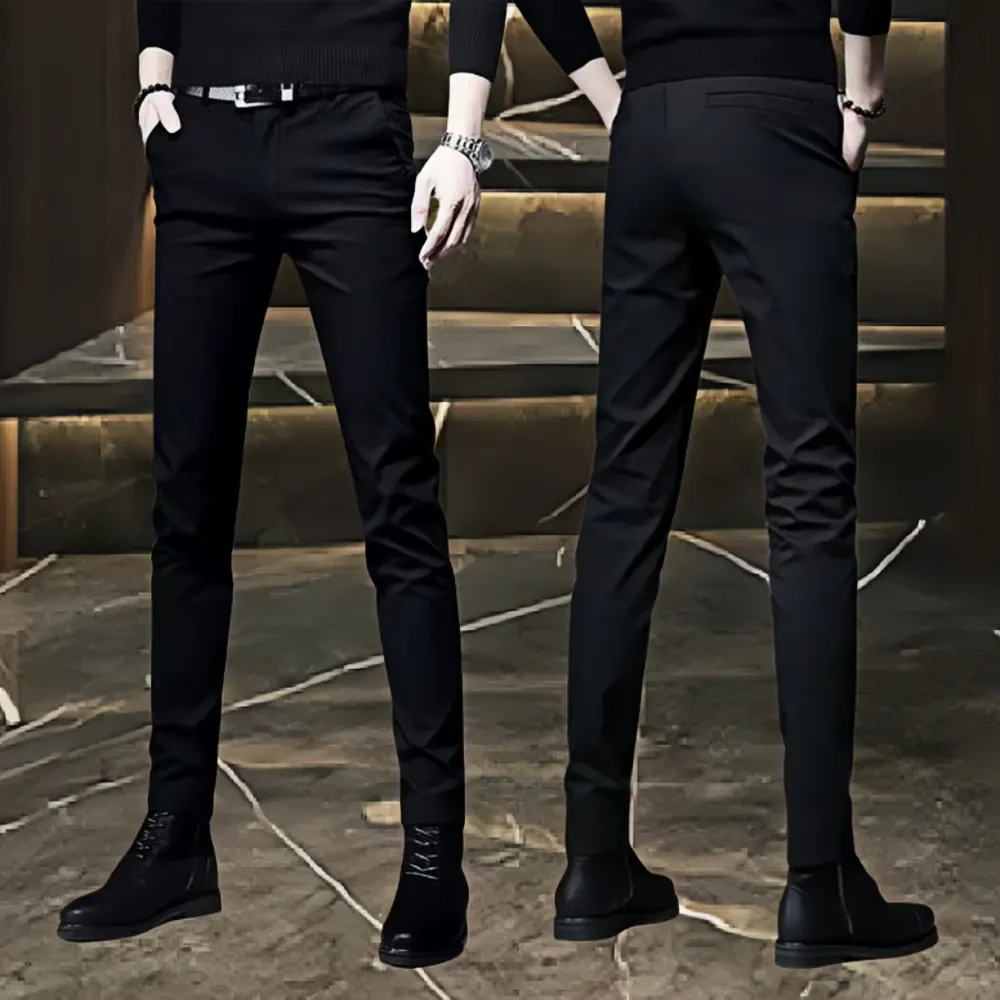 2025秋冬厚款男士休闲裤韩版百搭商务西裤加绒加厚弹力修身小脚裤