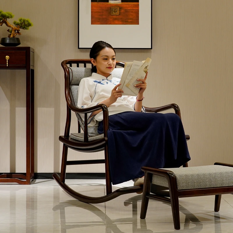 半墨 新中式实木摇摇椅阳台躺椅小户型客厅沙发椅休闲单人逍遥椅
