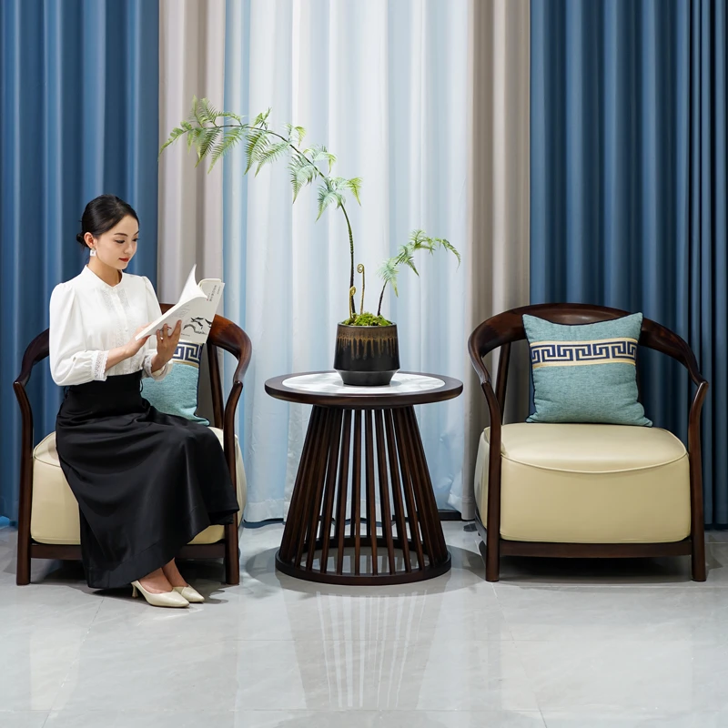 新中式实木休闲椅客厅乌金木单人沙发椅阳台休闲椅软包单椅