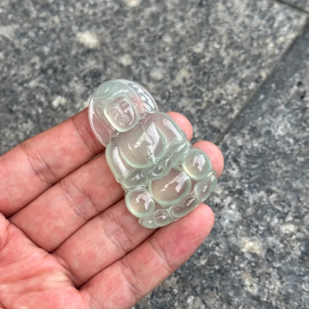 缅甸天然A货翡翠高冰正装观音吊坠