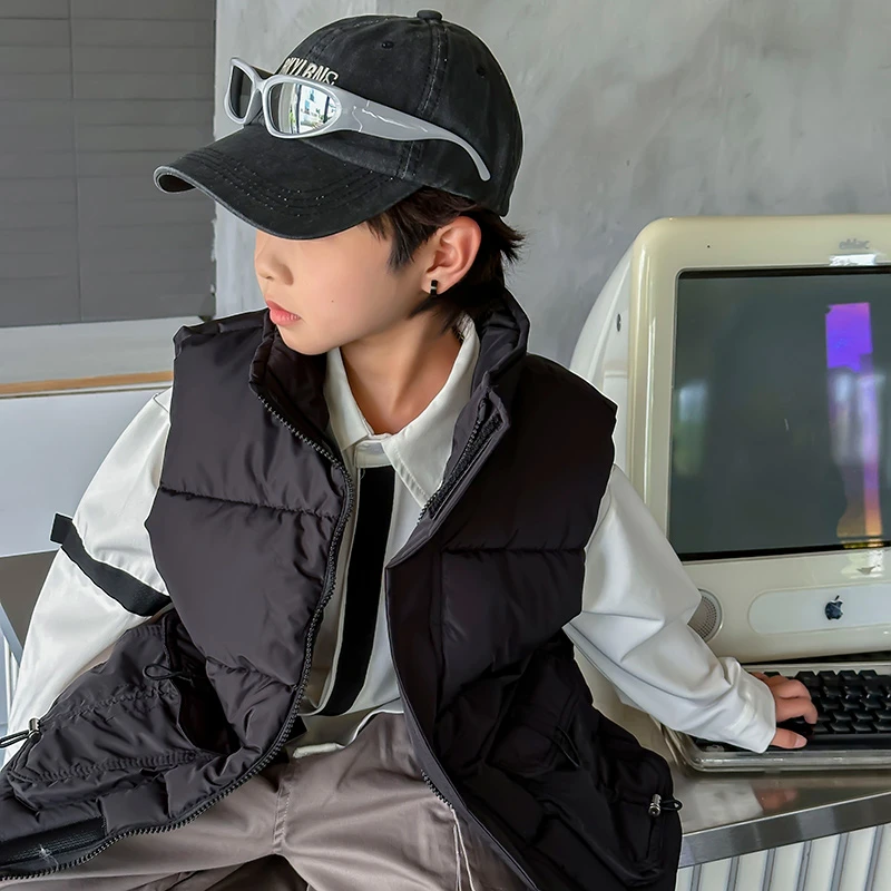 2024冬新款儿童宝宝百搭男女童马甲女孩工装保暖加厚棉马夹外穿潮