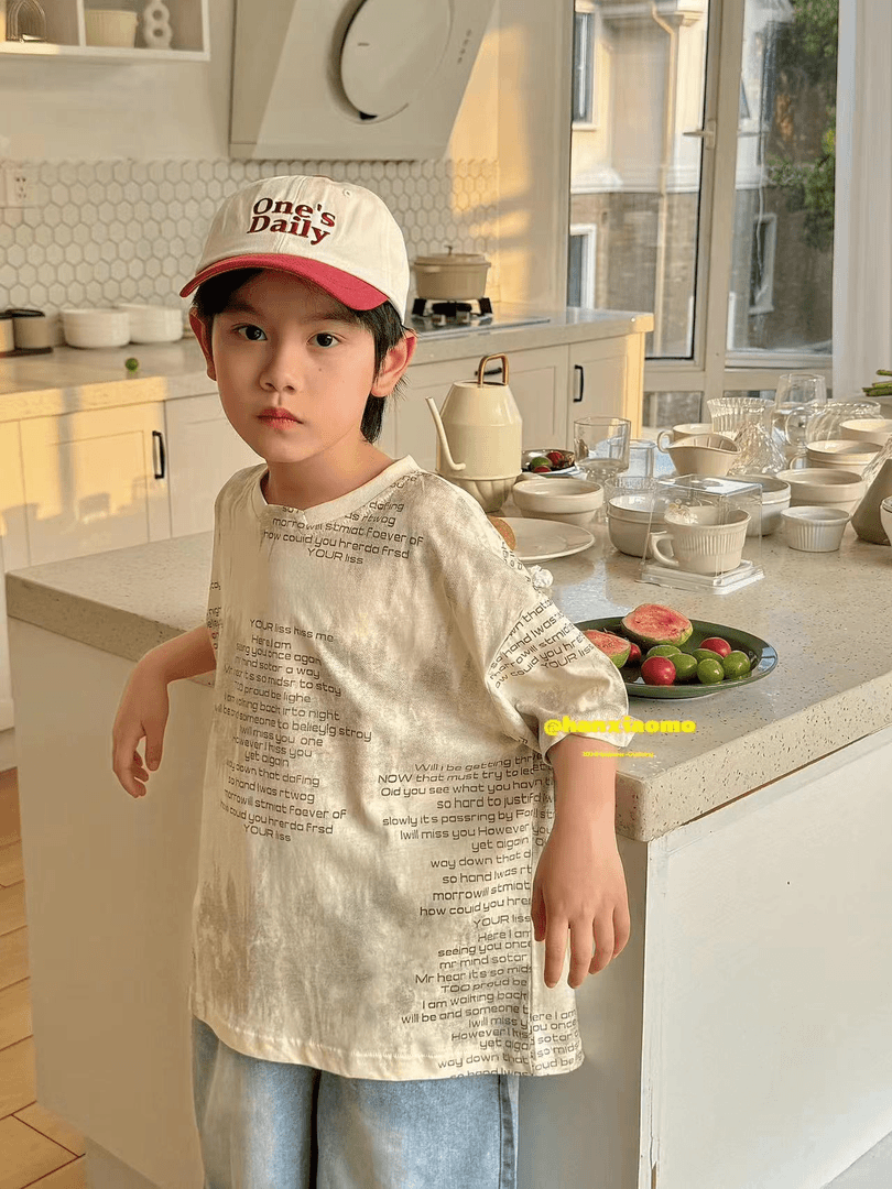 《HXM》 2024夏季儿童韩版时尚百搭满印字母T恤  93164