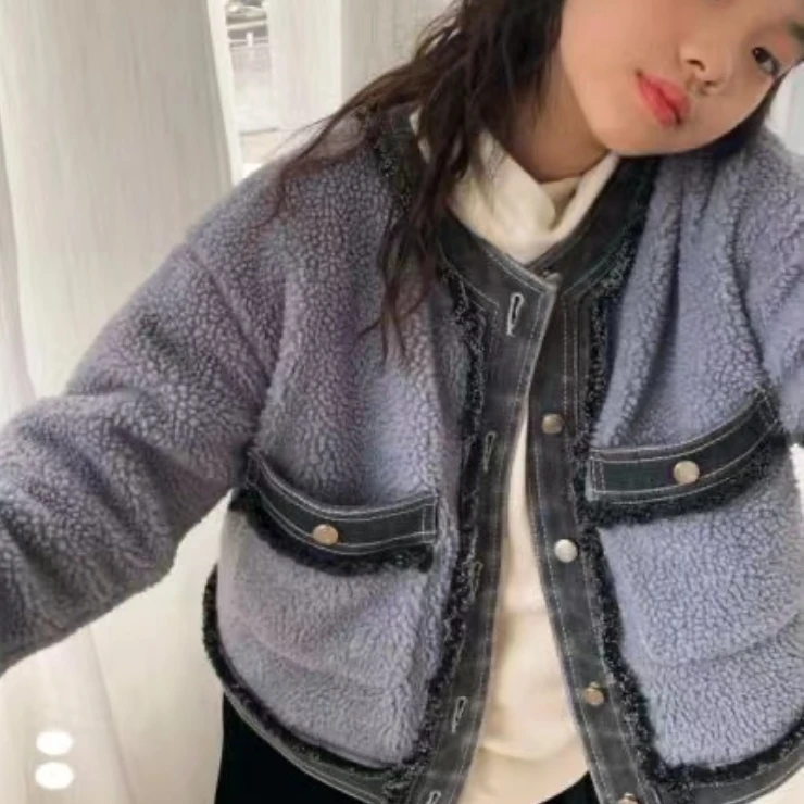 YZYX 2024冬季儿童时尚拼牛仔毛毛外套  11216