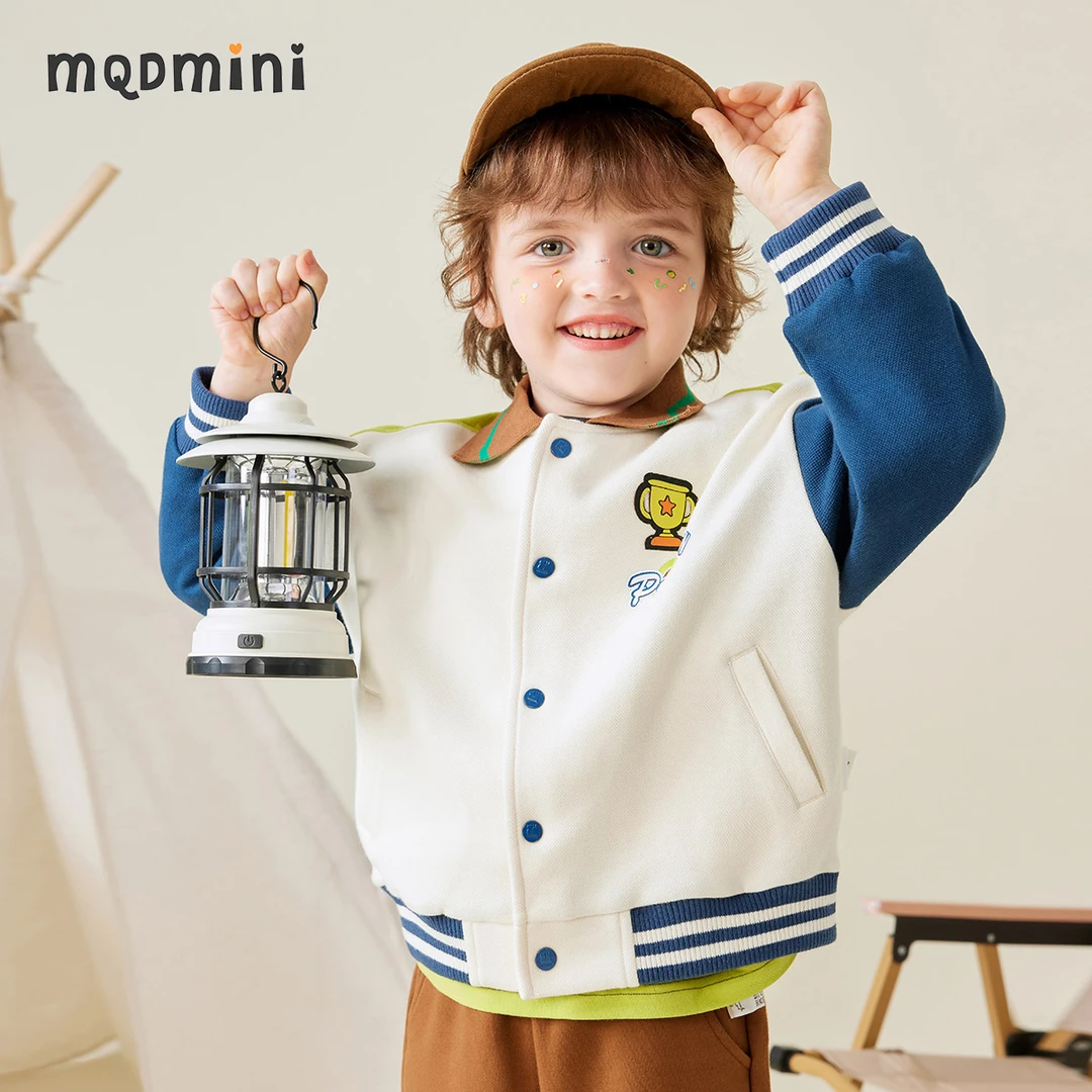 MQDMINI2024秋季上新童装男童外套中小童撞色翻领野营风棒球服