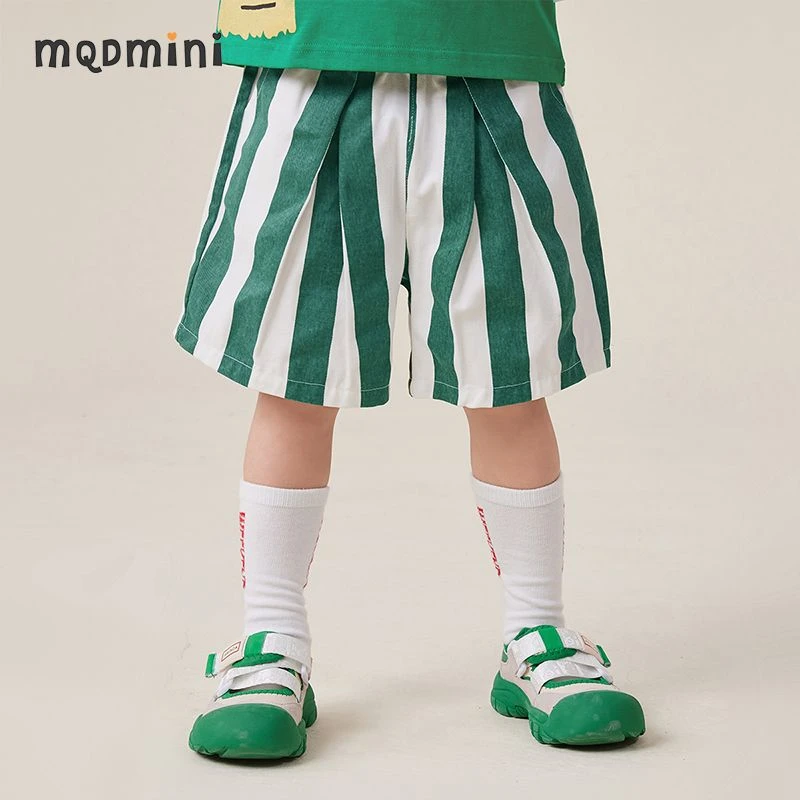 MQDMINI童装儿童短裤男童五分裤夏季薄中小童透气纯棉条纹沙滩裤