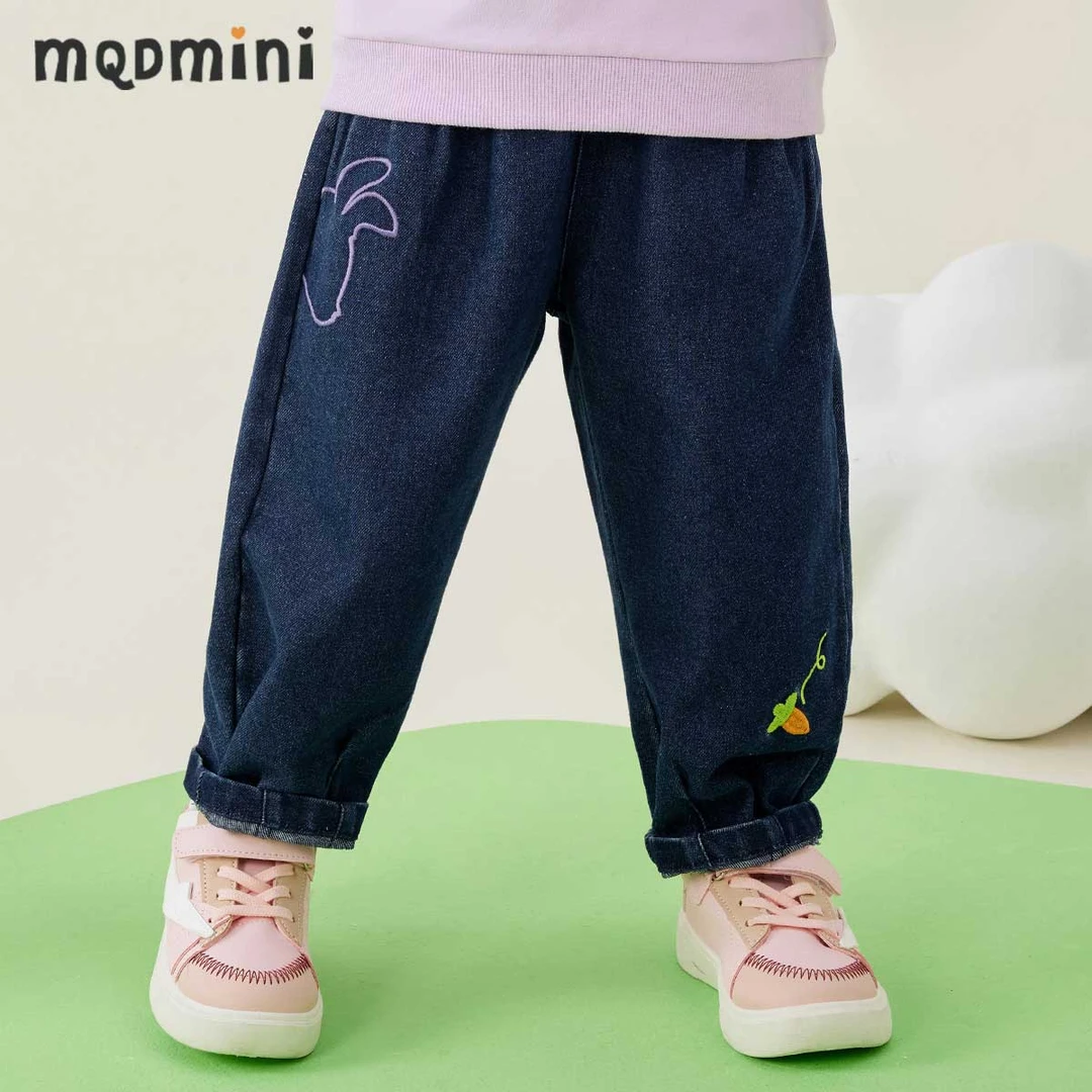 MQDMINI童装儿童裤子女童牛仔裤休闲长裤休闲百搭宽松牛仔裤