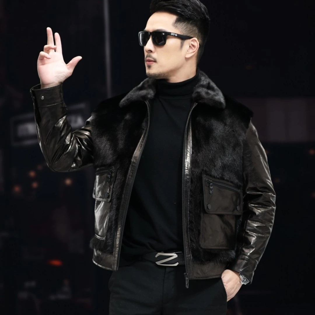 Kailiwei/凯力威男士皮衣时尚黑色休闲真皮轻奢保暖修身高档256