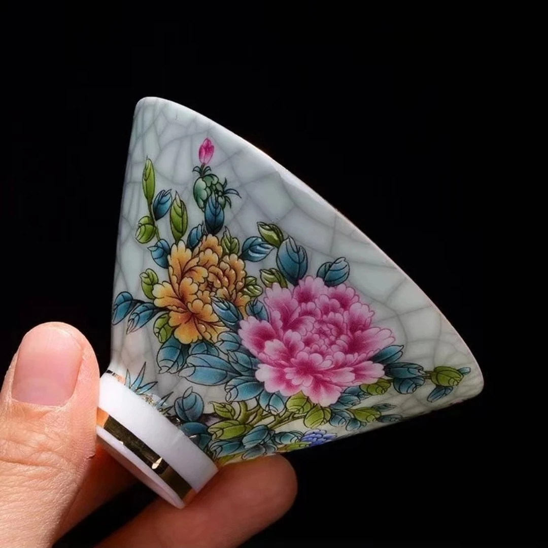 景德镇手工手作珐琅彩喜上眉梢陶瓷斗笠杯主人杯100cc