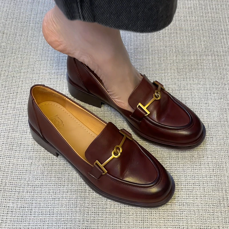 手工真皮乐福鞋女2024年春秋新款英伦风软底小皮鞋低跟舒适单鞋女