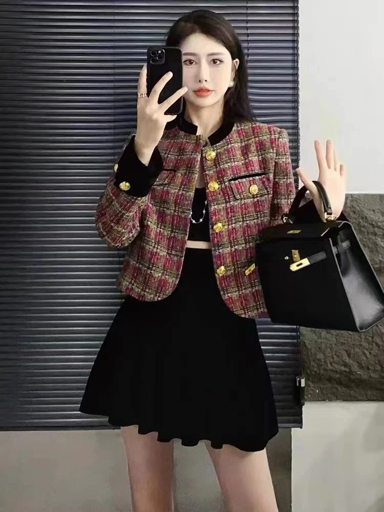 CHEN高级感小香风格子外套女2024秋季新款马术服格子外套966-11