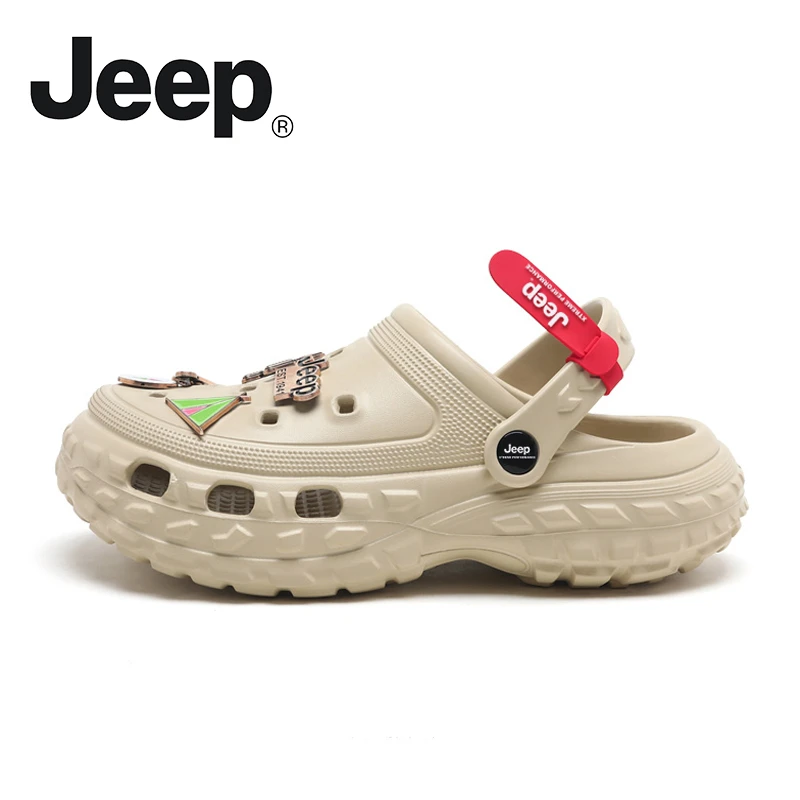 JEEP/吉普洞洞鞋男防滑外穿2024新款厚底包头拖鞋情侣户外凉拖男